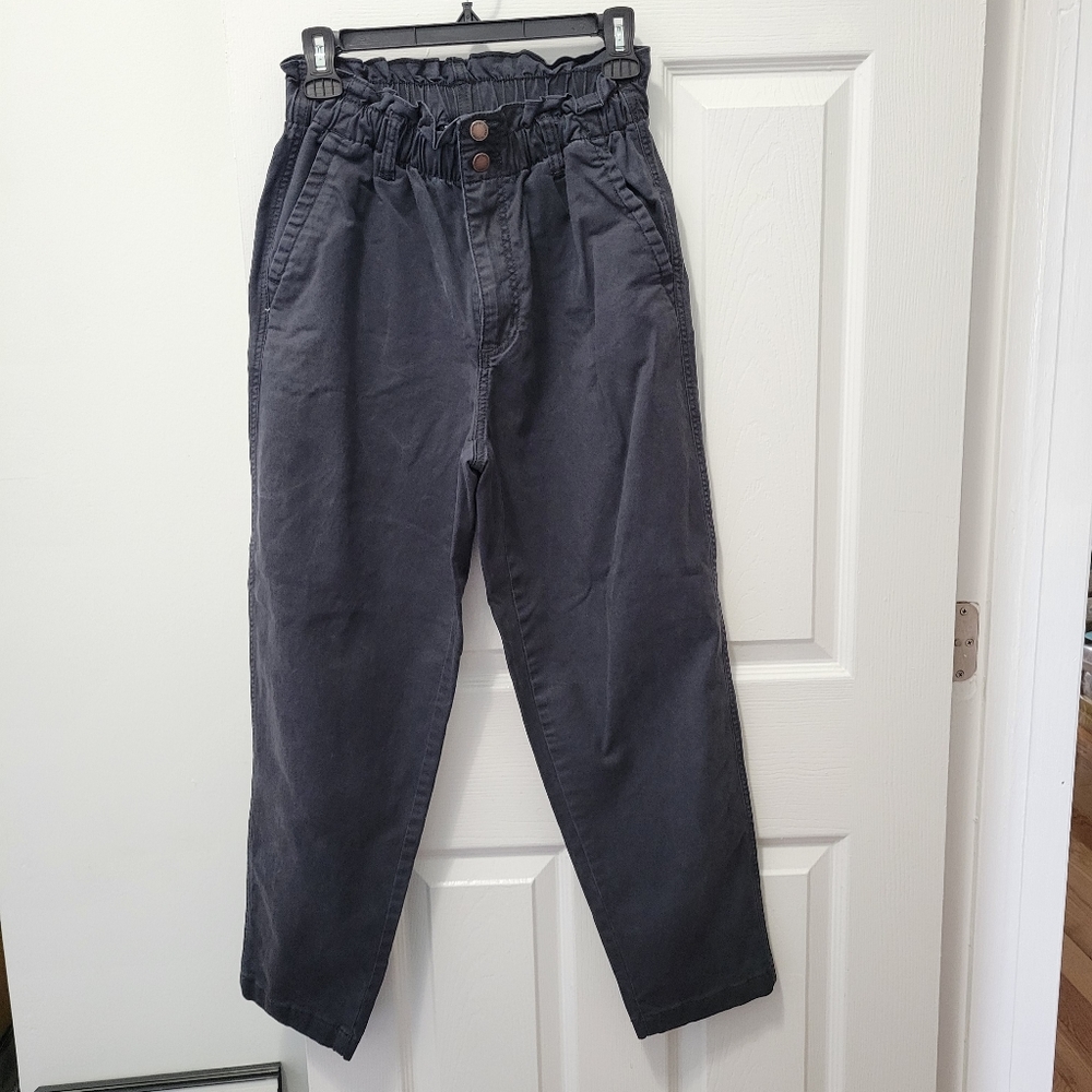 High waisted paper bag style twill pants